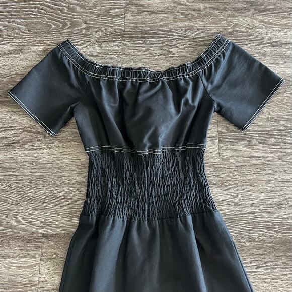 NWOT Maje Relera Black Off-Shoulder Zip Midi‎ Dress Size Small (1) Smocked Waist - Picture 5 of 15